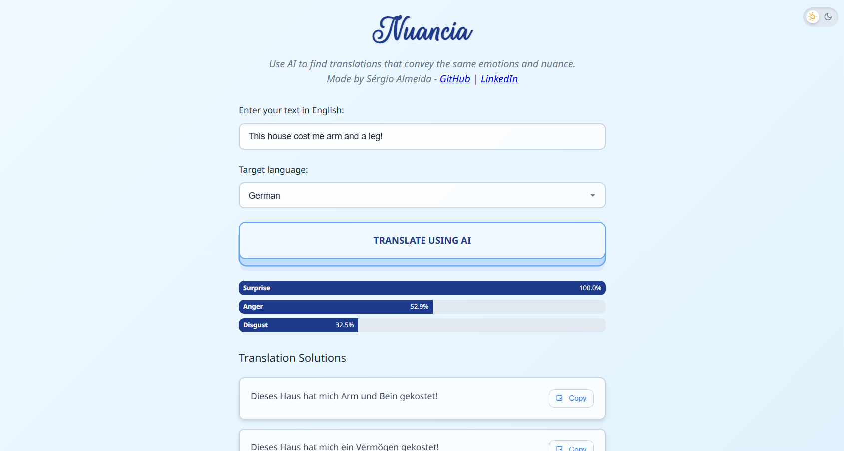 Website of the app Nuancia